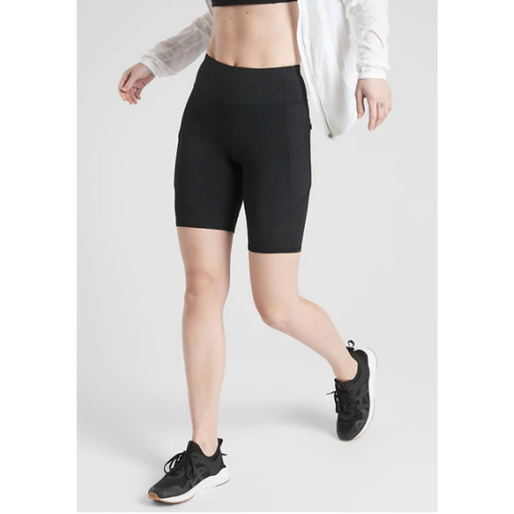 Athleta XXS black Contender 9" Shorts biker knee length zip pocket run gym 00 - Picture 3 of 6
